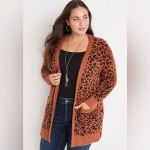 NWOT MAURICES Leopard Print Oversize Open Front Cardigan Sweater Top Black Brown